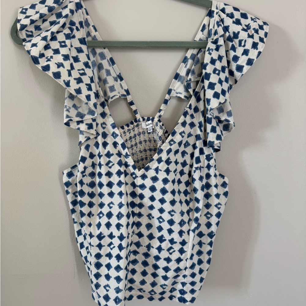 Madewell Navy and White Geometric Blouse